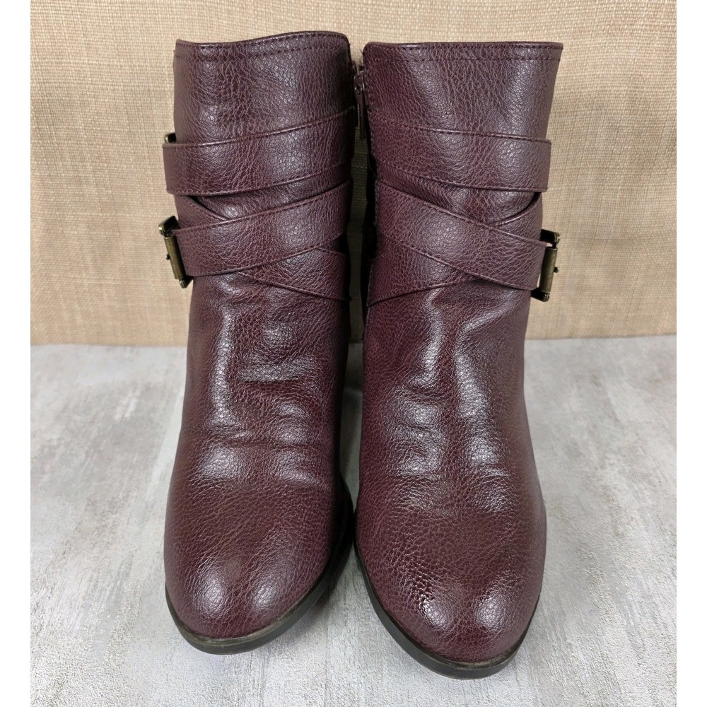 Just Fab Krislam Burgundy‎ Ankle Boots Booties Zip Up Block Heel Women's Size 9